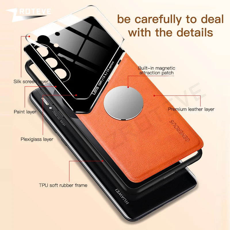 S24 Ultra Case Zroteve PU Leather Car Magnetic Hard PC Cover For Samsung Galaxy S24 Plus S23 FE S22 S21 S 24 23 22 Phone Cases