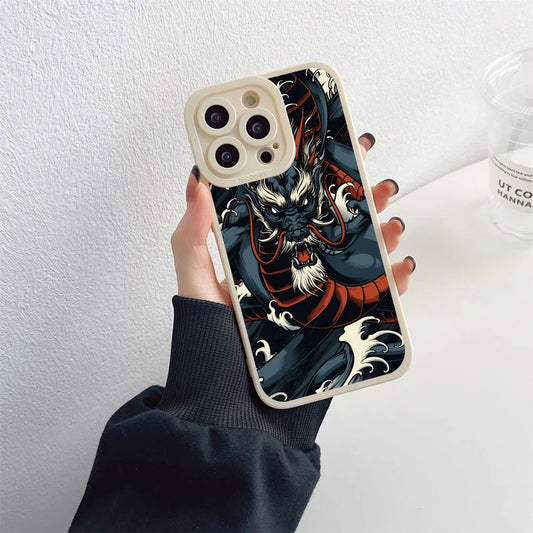 Fashion Chinese Vintage Dragon Phone Case For iPhone 13 12 11 14 Pro Max 14 Plus 7 8 Plus SE2020 XS XR X Soft Silicon Back Cover