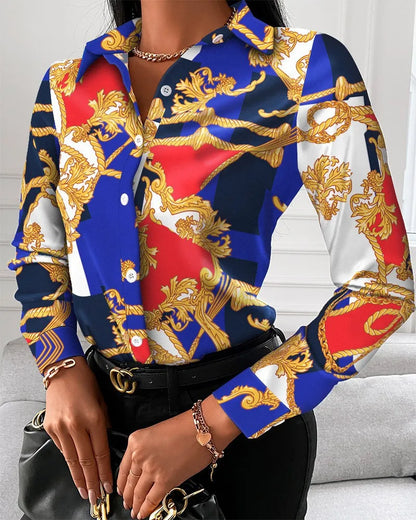 Elegant Women's Fashion Blouse 2025 Spring/Summer Digital Print Shirt Commuter Slim Fit Office Female Blusas Chemise Femme S-3XL