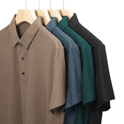 Men's Ice Silk Polo Shirt, Lapel, Hollow, Short-Sleeved, Breathable, Business Fashion T-Shirt, Men's Brand Clothing, Summer, New