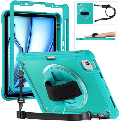 Fit iPad Air 11” 2024( 6th Gen M2) Hand shoulder Strap 360 Rotatable Kickstand Rugged Protective Case For iPad Air 11 Inch 2024