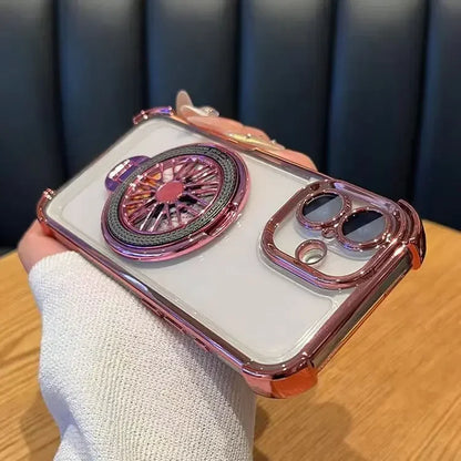 Luxury Plating  Airbag Shockproof Case For iPhone 16 Pro Max 11 12 13 14 15 Pro Max For Magsafe Rotating Gyro Stand Phone Cover