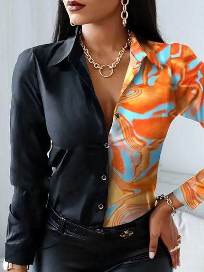 Elegant Women's Fashion Blouse 2025 Spring/Summer Digital Print Shirt Commuter Slim Fit Office Female Blusas Chemise Femme S-3XL