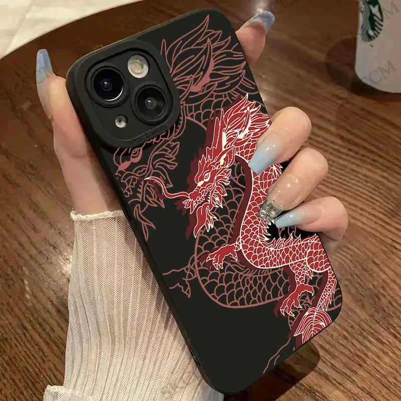 Luxury Fashion East Dragon Soft Silicone Phone Case For iPhone 15 14 13 12 11 Pro Max Mini X XS XR Matte lNS Covers