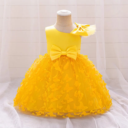 Butterfly Baby Girls White Baptism Party Dress Infant Bow Tulle 1st Birthday Gown Flower Princess Dress Wedding Prom Kids Clothe