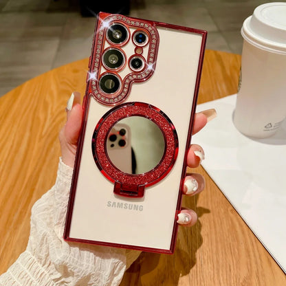 For Samsung S24 S25 Ultra Mirror Magsafe Case for Samsung Galaxy S23 S22 Ultra Plus A16 A06 A55 A54 Luxury Diamond Plating Cover