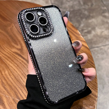 Luxury Plating Diamond Rhinestone Glitter Case For iPhone 11 12 13 14 15 16 Pro Max Plus Transparent Bling Soft Silicone Cover
