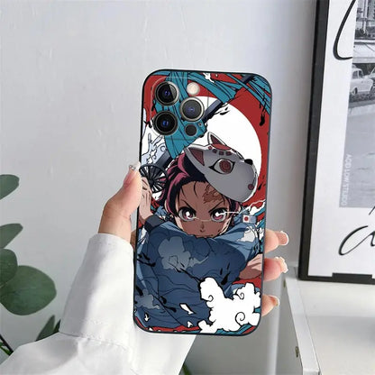 Demon-Slayer Tanjiro Anime Phone Case for iPhone 11 15 Pro Max Case 14 Plus 13 Pro 12 11 X XR 7 8 SE Soft Cover Kimetsu No Yaiba