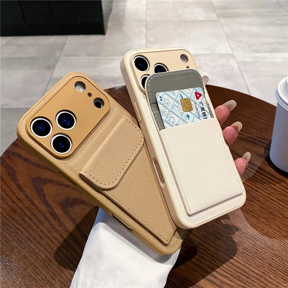 Elegant Leather Card Holder Wallet Case for iPhone 17