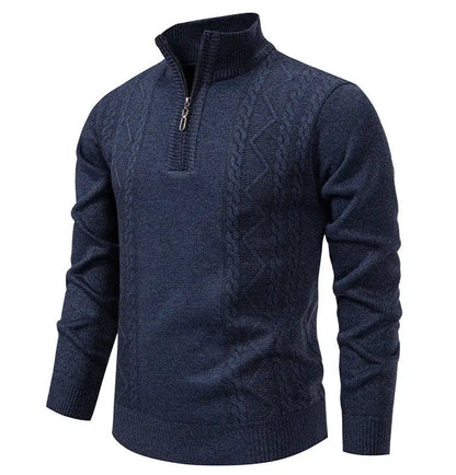 Winter Fleece-Lined Stand Collar Half-Zip Pullover Knitted Sweater for Men,Multi-Color Versatile Casual  Men's Knit Sweater