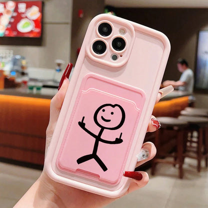 Cartoon Matchman Insert Card Bag Silicone Soft Phone Case For iPhone 16 Pro Max 15 14 13 12 11 Pro XR XS 7 8 Plus SE 2020 Cover