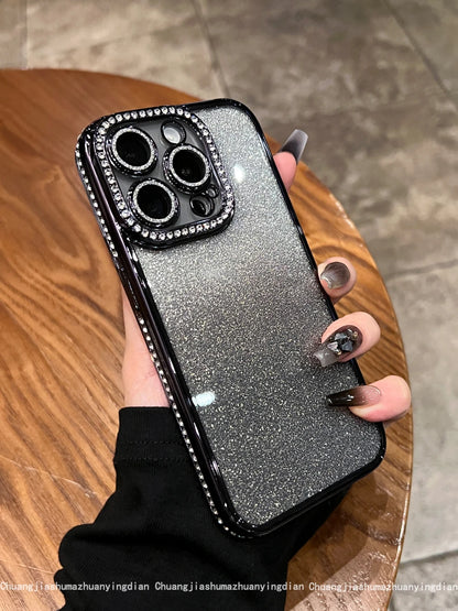 Luxury Plating Diamond Rhinestone Glitter Case For iPhone 11 12 13 14 15 16 Pro Max Plus Transparent Bling Soft Silicone Cover