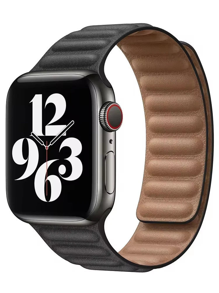Leather Link For Apple Watch Band 45mm 41mm 44mm 40mm 49mm 38 42mm Magnetic bracelet iWatch Series 9 8 3 SE Ultra 4 5 6 7 Strap