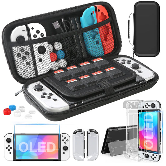 Para Switch OLED modelo Estuche de transporte 9 en 1 Kit de accesorios para Nintendo Switch modelo OLED 2022 con funda protectora
