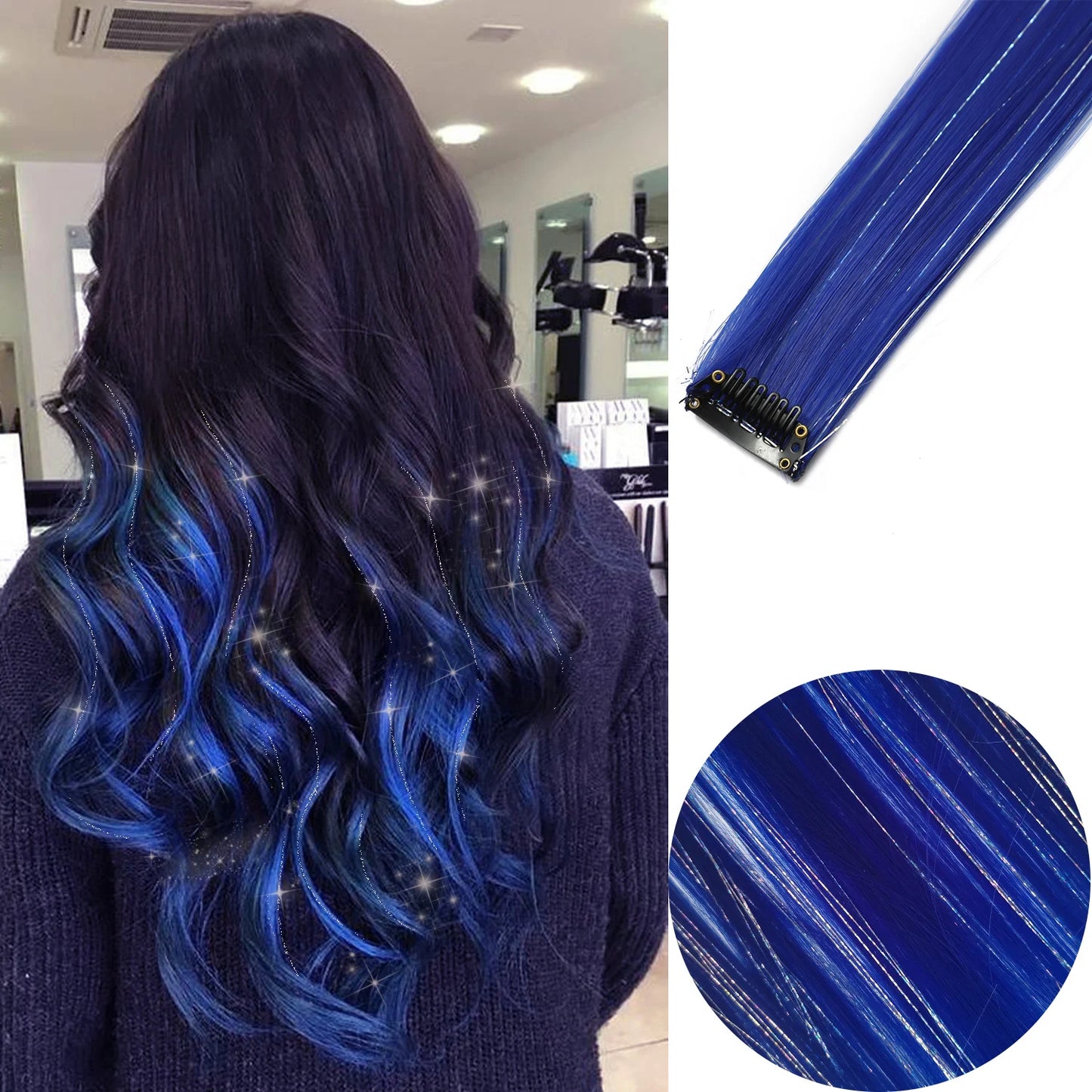 Clip in Hair Extensions 6pcs/pack Colored Party Highlights 22 inches Multi-colors Straight Hair Synthetic Hairpieces Purple Pink