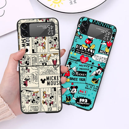 Phone Case For Samsung Galaxy Z Flip 3 4 5G Luxury PC Black Hard Cover ZFlip3 ZFlip4 Fall Prevention Shell Mickeyy💙💙Mouse