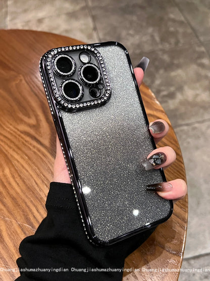 Luxury Plating Diamond Rhinestone Glitter Case For iPhone 11 12 13 14 15 16 Pro Max Plus Transparent Bling Soft Silicone Cover