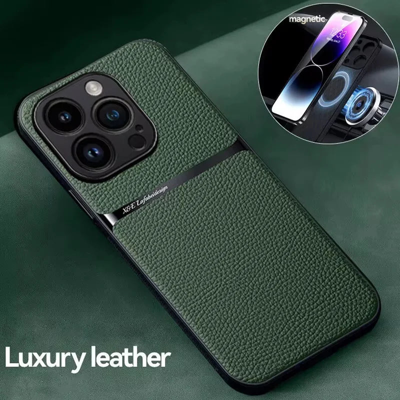 Magnetic Leather Phone Case For iPhone 16 13 12 11 Pro Max Matte Cases For iPhone 15 14 Pro Max 16 Plus Lens Protector Cover