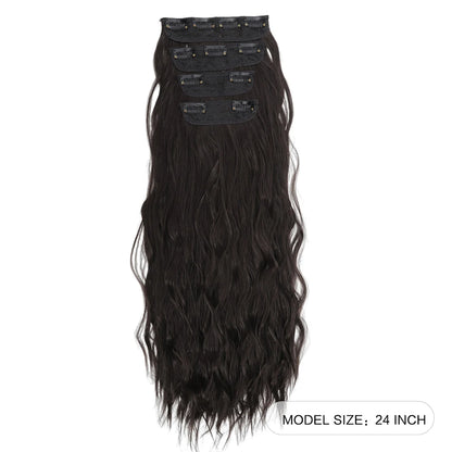 Voluminous Brown-Blonde Clip-In Extensions: 60.96 cm Wavy & Curly Synthetic Hair Set