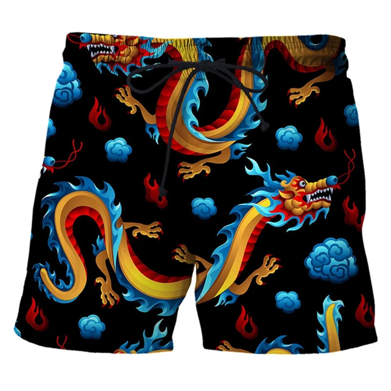 Bañadores con estampado 3d de dragón chino para hombre, pantalones cortos de playa hawaianos, pantalones cortos holgados de secado rápido para tabla de Surf, traje de baño, pantalones cortos de calle