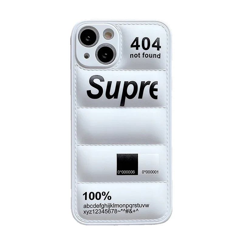 Phone case with Supreme logo and '404 not found' text on a white background