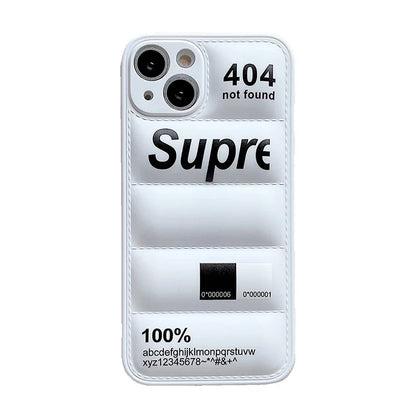 Phone case with Supreme logo and '404 not found' text on a white background