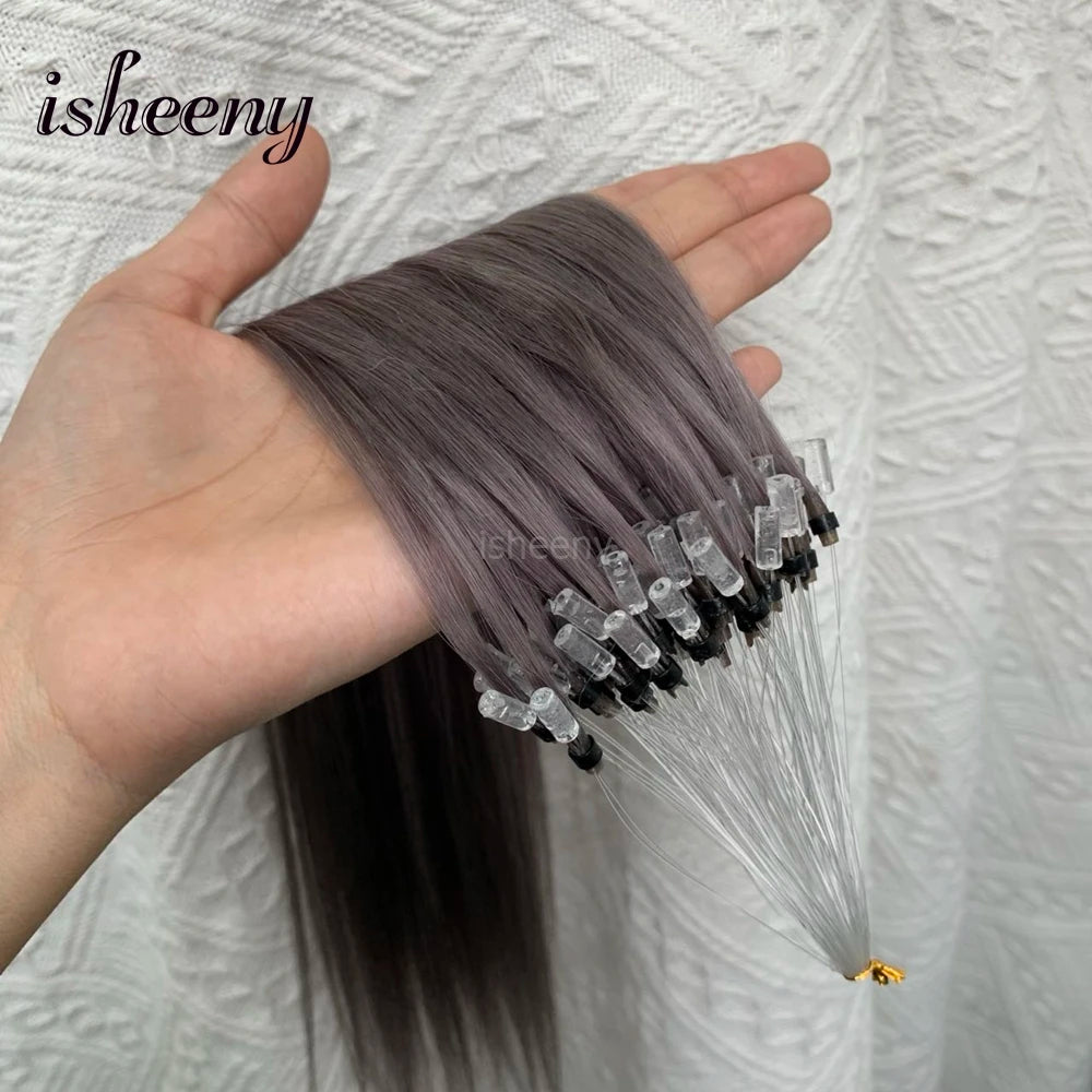 Micro Loop Ring Link Hair 100% Human Hair Extensions Real Remy Fancy Color 12-20 inches Striaght Purple Hair Extensions isheeny