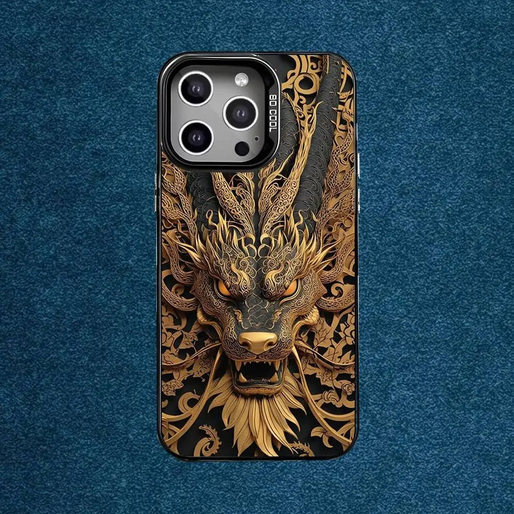 Luxury Dragon Embossed Phone Case For iPhone 16,15,14,13,12,11,Mini,Pro,E,MAX Gray Matte Silicone Black Cover