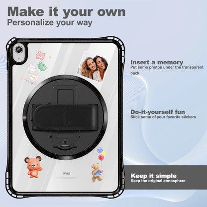 For ipad 10th Generation Case 10.9 inch 2022 Shockproof Transparent Wrist Strap Rotating Stand For ipad 10th A2757 A2777 A2696
