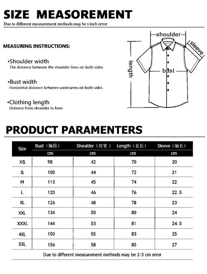 Size measurement chart for a shirt with dimensions and measuring instructions.