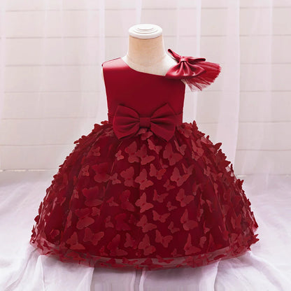 Butterfly Baby Girls White Baptism Party Dress Infant Bow Tulle 1st Birthday Gown Flower Princess Dress Wedding Prom Kids Clothe