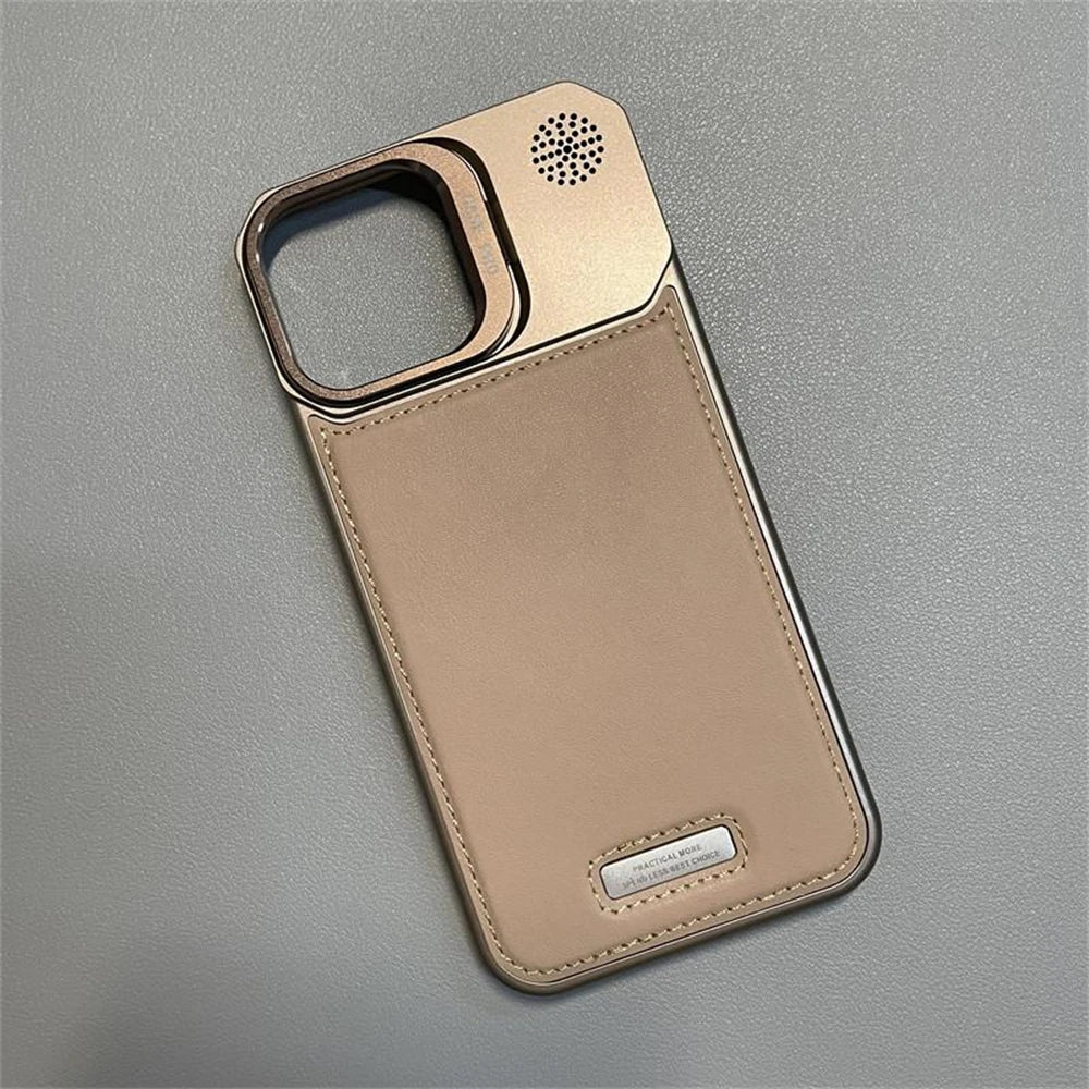 Metal Lens Holder Frameless Leather Magnetic Case For Iphone 16 Pro Max 15 14 Plus 13 12 Promax Magsafe Wireless Charge Cover
