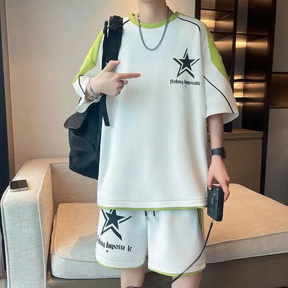 T-shirts Shorts Suits For Men Khaki Tracksuit Sweatshirts Man Sets Sweatsuit New In Tops & Tees Clothing Youthful Emo Chic Tee