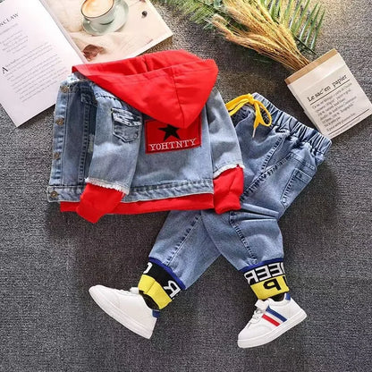 2025 Autumn Winter Boys Jean Set Jacket New Cowboy Jeans Suit Jacket Handsome Children Clothing