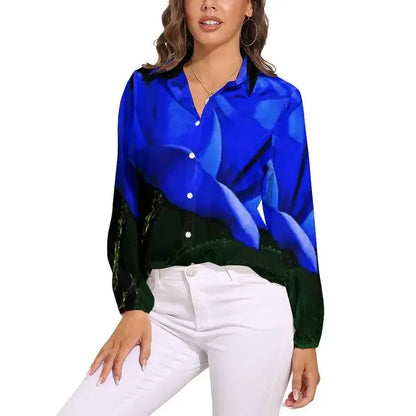 Red Roses Blouse Ladies Shirts Floral Print Retro Pattern Blouses Woman Casual Loose Shirts Spring Summer Long Sleeve Blouses