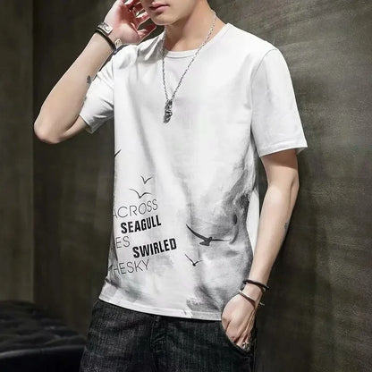 Loose Short Sleeve round Neck T-Shirt Thin Summer Casual Style for Men Breathable Streetwear Student Stall Short T-Shirt