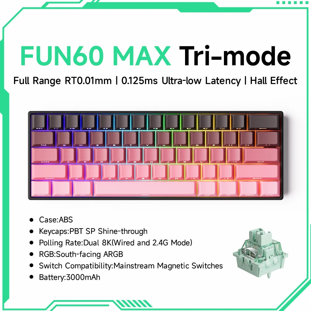 Akko MonsGeek FUN60 magnetic switch keyboard 60 percent RGB compact keyboard with gradient pink keycaps and magnetic switches