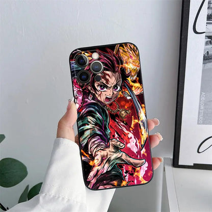 Demon-Slayer Tanjiro Anime Phone Case for iPhone 11 15 Pro Max Case 14 Plus 13 Pro 12 11 X XR 7 8 SE Soft Cover Kimetsu No Yaiba