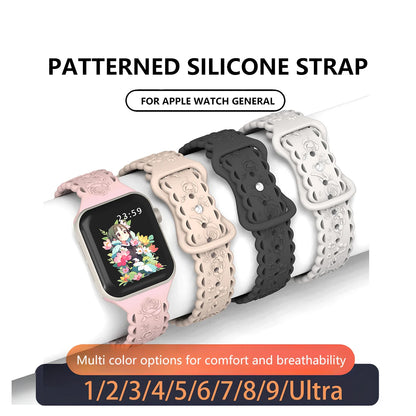 For Apple Watch Band 44mm 42mm 41 40mm 45mm 49mm 44mm Floral Engraved bracelet correa for iwatch series 9 7 SE 6 8 Ultra 2 Strap