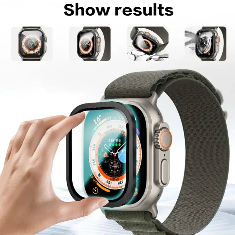 Metal Case for Apple Watch Ultra 49mm Cover Tempered Glass Screen Protector Waterproof Protective Bumper iWatch 49mm Clear Film