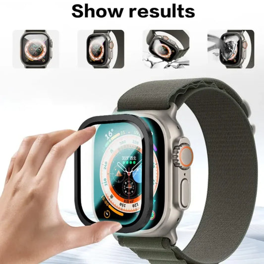 Metal Case for Apple Watch Ultra 49mm Cover Tempered Glass Screen Protector Waterproof Protective Bumper iWatch 49mm Clear Film