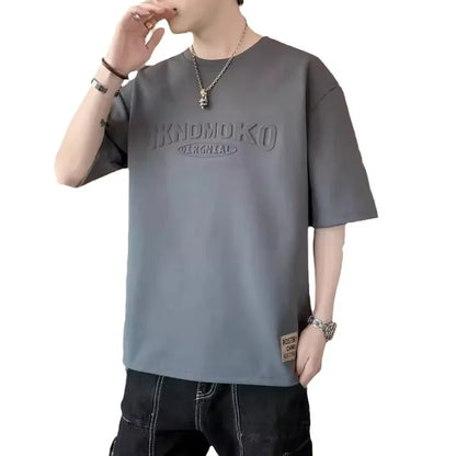 2025 Summer New Men's Short Sleeve T-Shirt Hong Kong Style Loose Fit Versatile Ice Silk Thin Clothing Youth Trendy