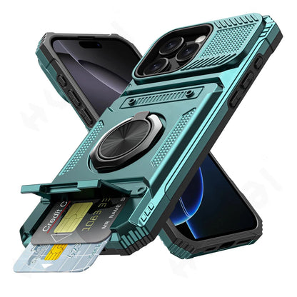 Case For iPhone 16 15 14 13 12 11 Pro Max XS XR 8 7 Plus Magnetic Rotated Ring Kickstand Heavy Duty Drop Protection Wallet Cover