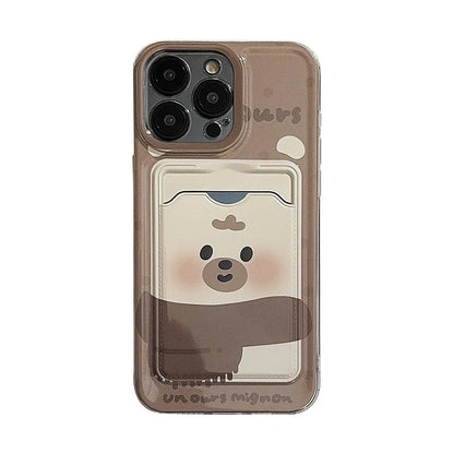 Card bag cover for iphone 15 pro max 14 16 plus 11 12 13 promax x xr xsmax ins 2024 cute duck bear phone case conque