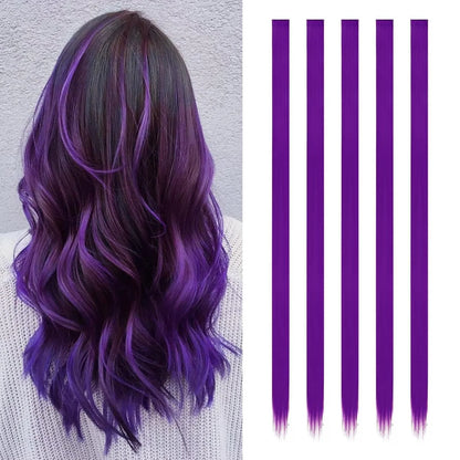 Synthetic 5PCS Colorful Hair Extensions Party Highlights Colorful Clip in Hair Extensions Straight Hairpieces for Women Girls