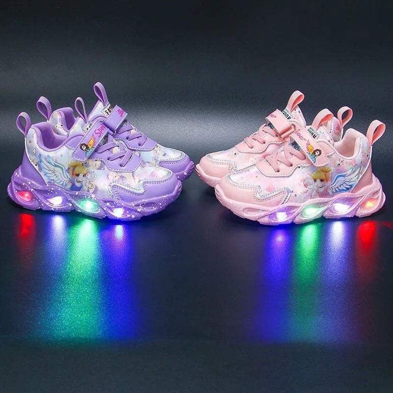 Girls Spring New Fashion Luminous LED Sneakers Toddler Casual Pink Sports Shoe Children Winter Warm Soft Footwear Size  22 to 36