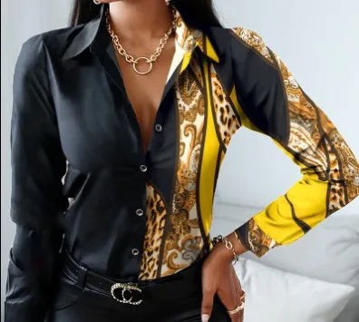 Elegant Women's Fashion Blouse 2025 Spring/Summer Digital Print Shirt Commuter Slim Fit Office Female Blusas Chemise Femme S-3XL