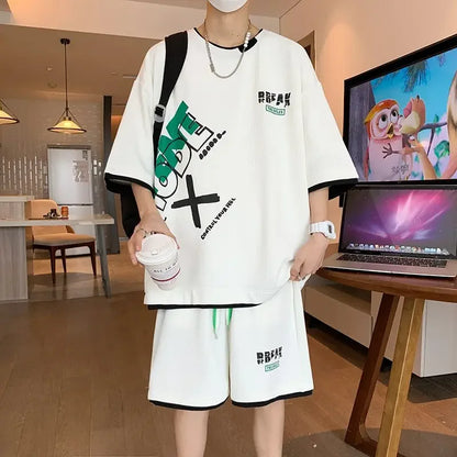 T-shirts Shorts Suits For Men Khaki Tracksuit Sweatshirts Man Sets Sweatsuit New In Tops & Tees Clothing Youthful Emo Chic Tee