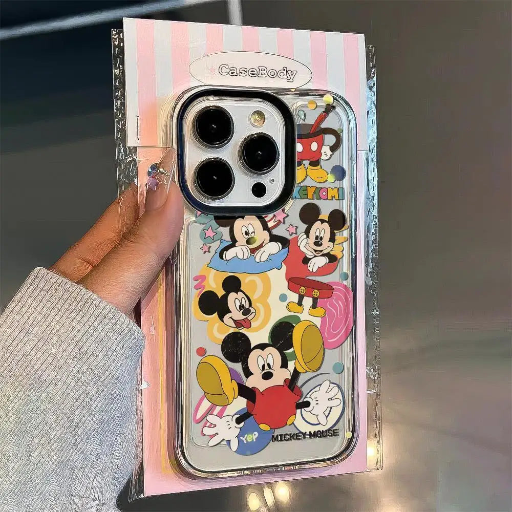 Cartoon Sticker Mickeyy Cute Phone Case For iPhone 15 14 13 12 11 Pro Max XR XS 7 8 Plus Soft Anti Drop Silicone Cover Y2k