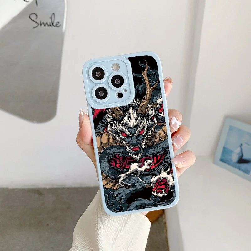 Fashion Chinese Vintage Dragon Phone Case For iPhone 13 12 11 14 Pro Max 14 Plus 7 8 Plus SE2020 XS XR X Soft Silicon Back Cover